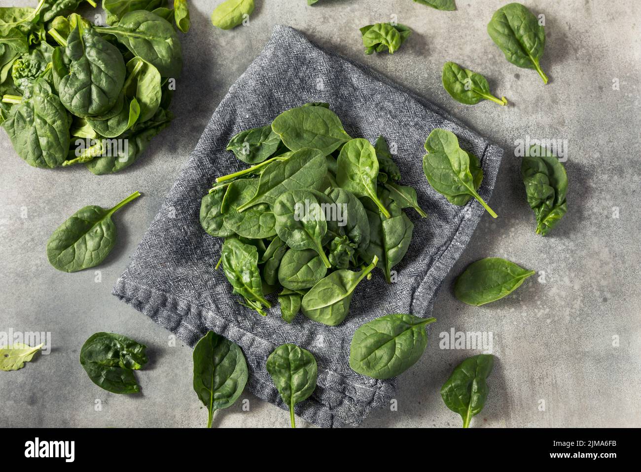 Raw Green Organic Baby Spinach Ready to Cook Stock Photo