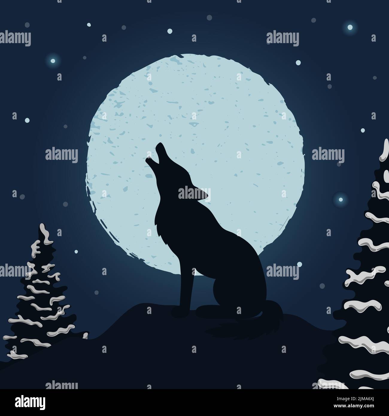 Wolf and moon. Halloween night vector illustration. Stock Vector