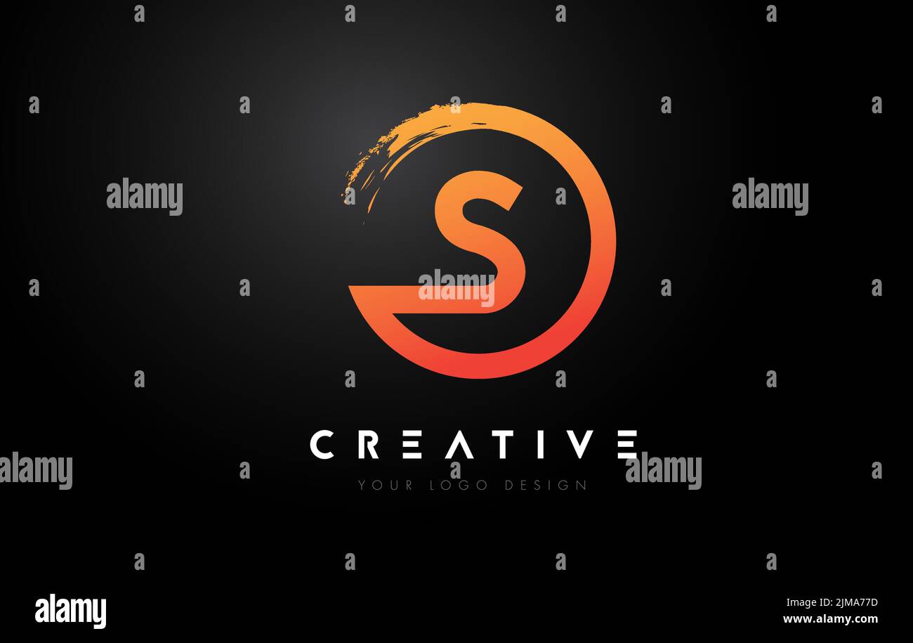 Orange S Circular Letter Logo with Circle Brush Design and Black ...