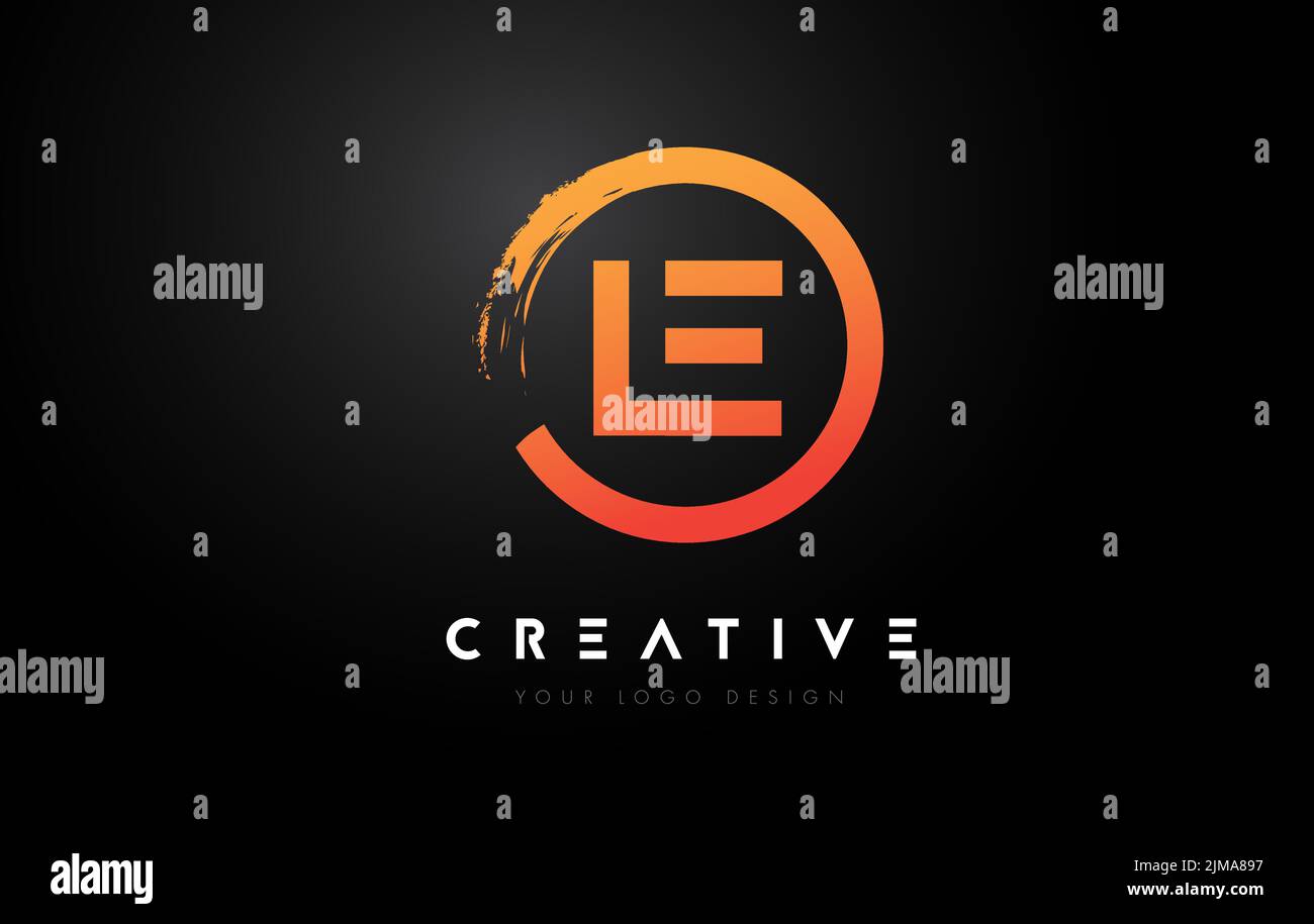 Orange LE Circular Letter Logo with Circle Brush Design and Black ...