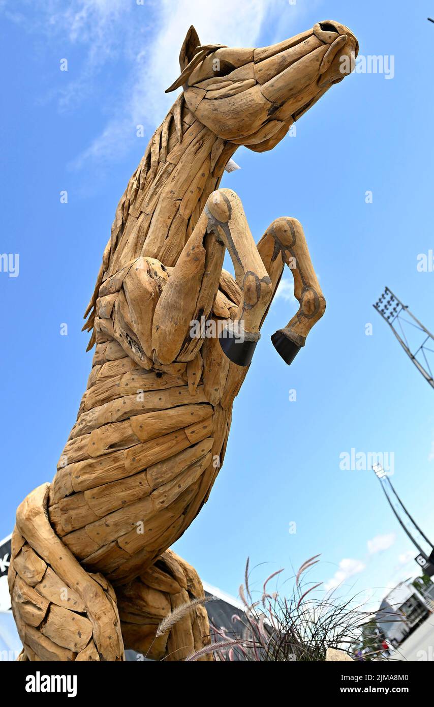 Herning, Denmark. 05th Aug, 2022. World Equestrian Games. A view of a horse made from wood by Am-Art. Credit: Sport In Pictures/Alamy Live News Stock Photo