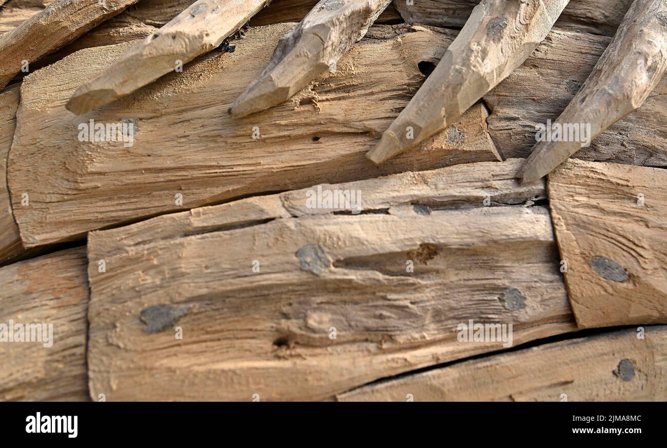 Herning, Denmark. 05th Aug, 2022. World Equestrian Games. A close up view view of a horse made from wood by Am-Art. Credit: Sport In Pictures/Alamy Live News Stock Photo