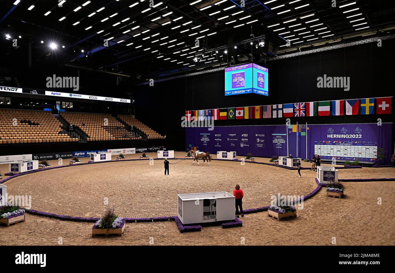 Herning, Denmark. 05th Aug, 2022. World Equestrian Games. A general view (GV) of the inside of the Jyske Bank Boxen arena during a practice session. Credit: Sport In Pictures/Alamy Live News Stock Photo