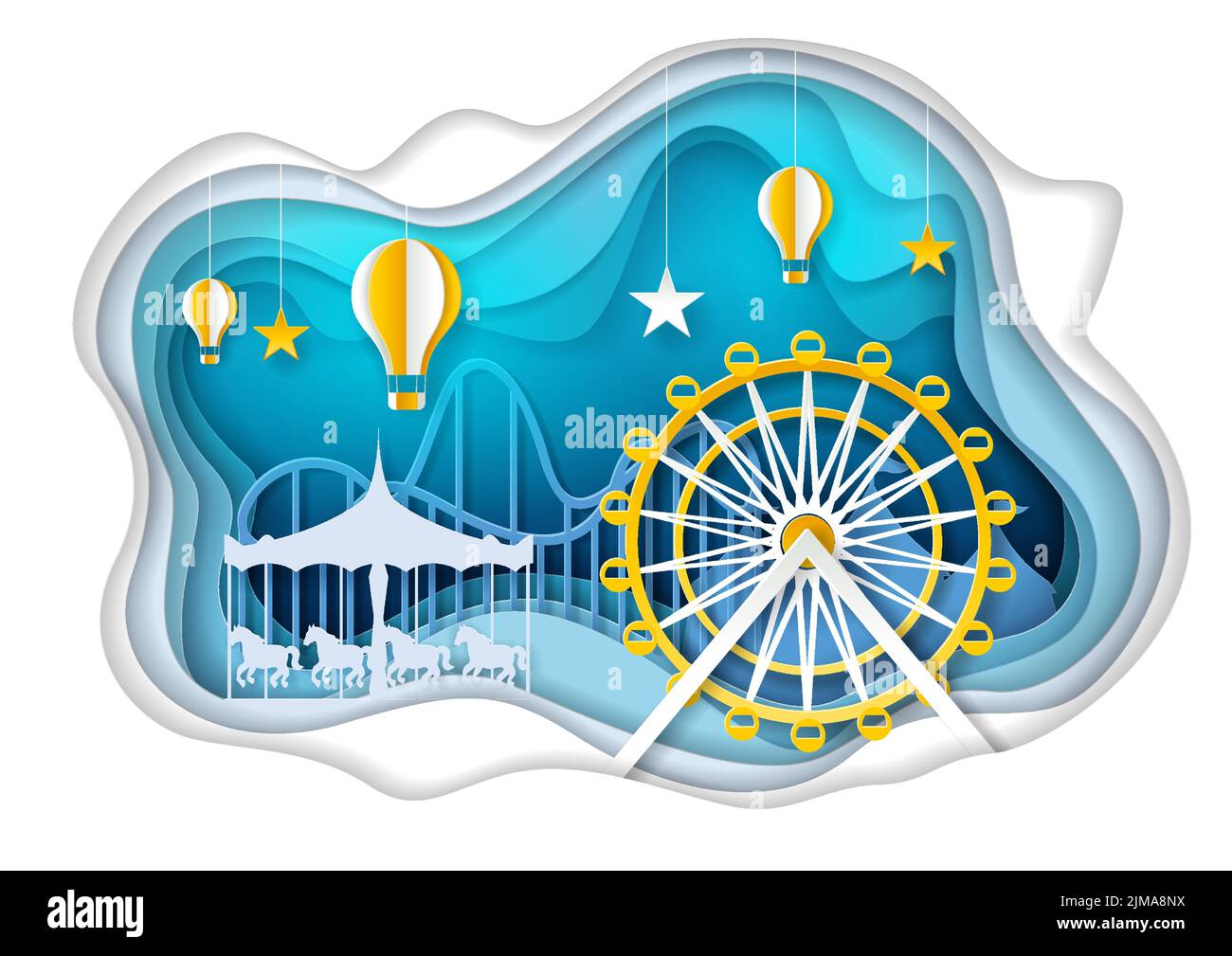 Amusement park with ferris wheel vector paper art illustration Stock ...