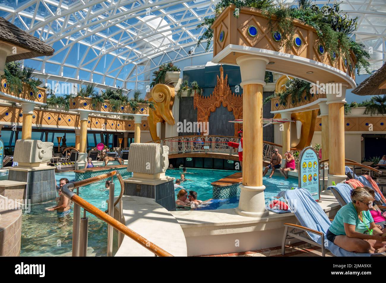 British Columbia - July 30, 2022:  Solarium ool deck on the Serenade of th Seas. Stock Photo