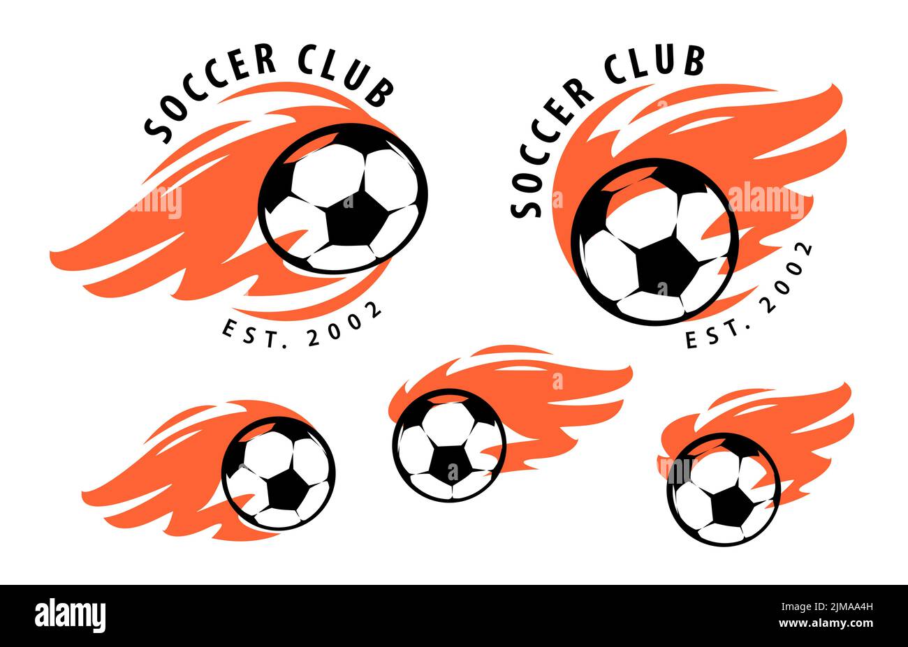 Soccer ball on fire emblem. Football and soccer symbol or sports mascot. Game competition badge vector illustration Stock Vector