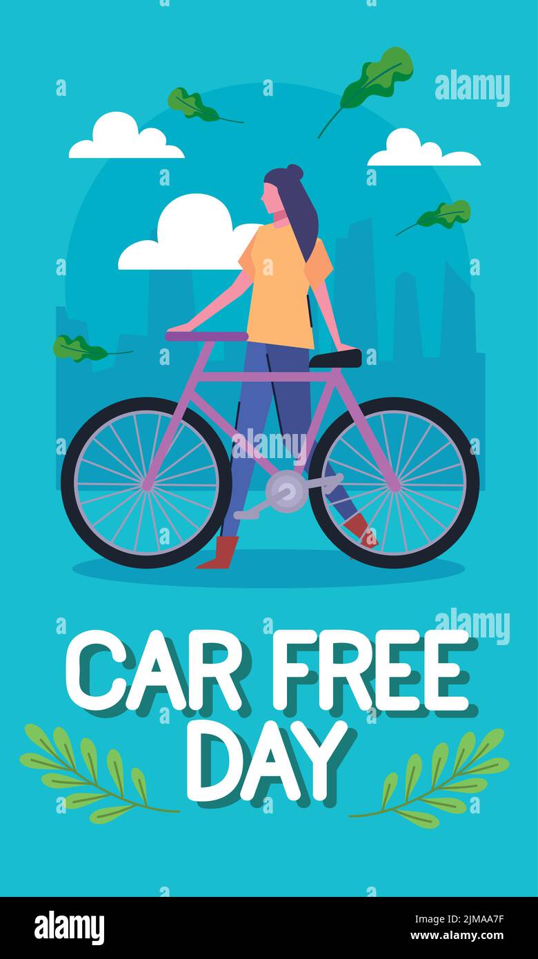 car free day lettering with female cyclist Stock Vector Image & Art - Alamy