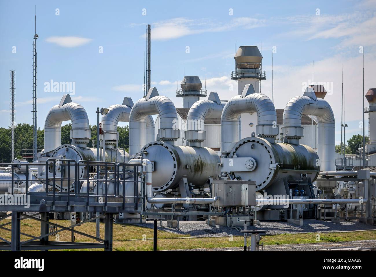 Werne, North Rhine-Westphalia, Germany - Compressor Stadium and Pumping Station for Natural Gas. Open Grid Europe, Werne Station. The OGE compressor s Stock Photo