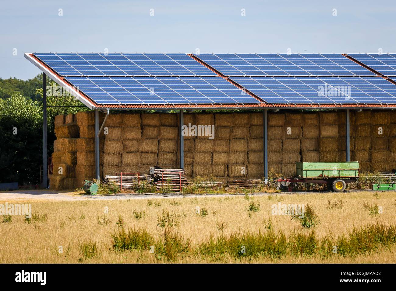 Werne, North Rhine-Westphalia, Germany - Solar roof on a barn. Stock Photo