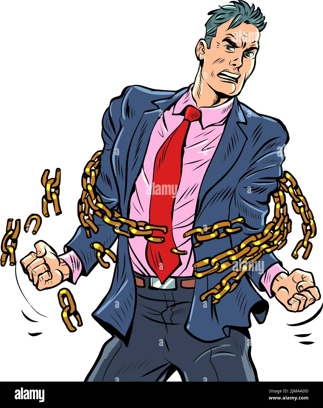 a businessman breaks the chains, a symbol of freedom and struggle against economic and political ties. Citizen and his rights Stock Vector