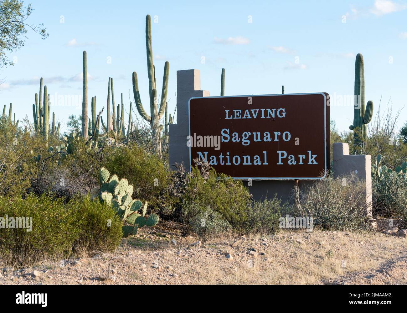 Exit sign from Saguaro National Park West Tucson Stock Photo