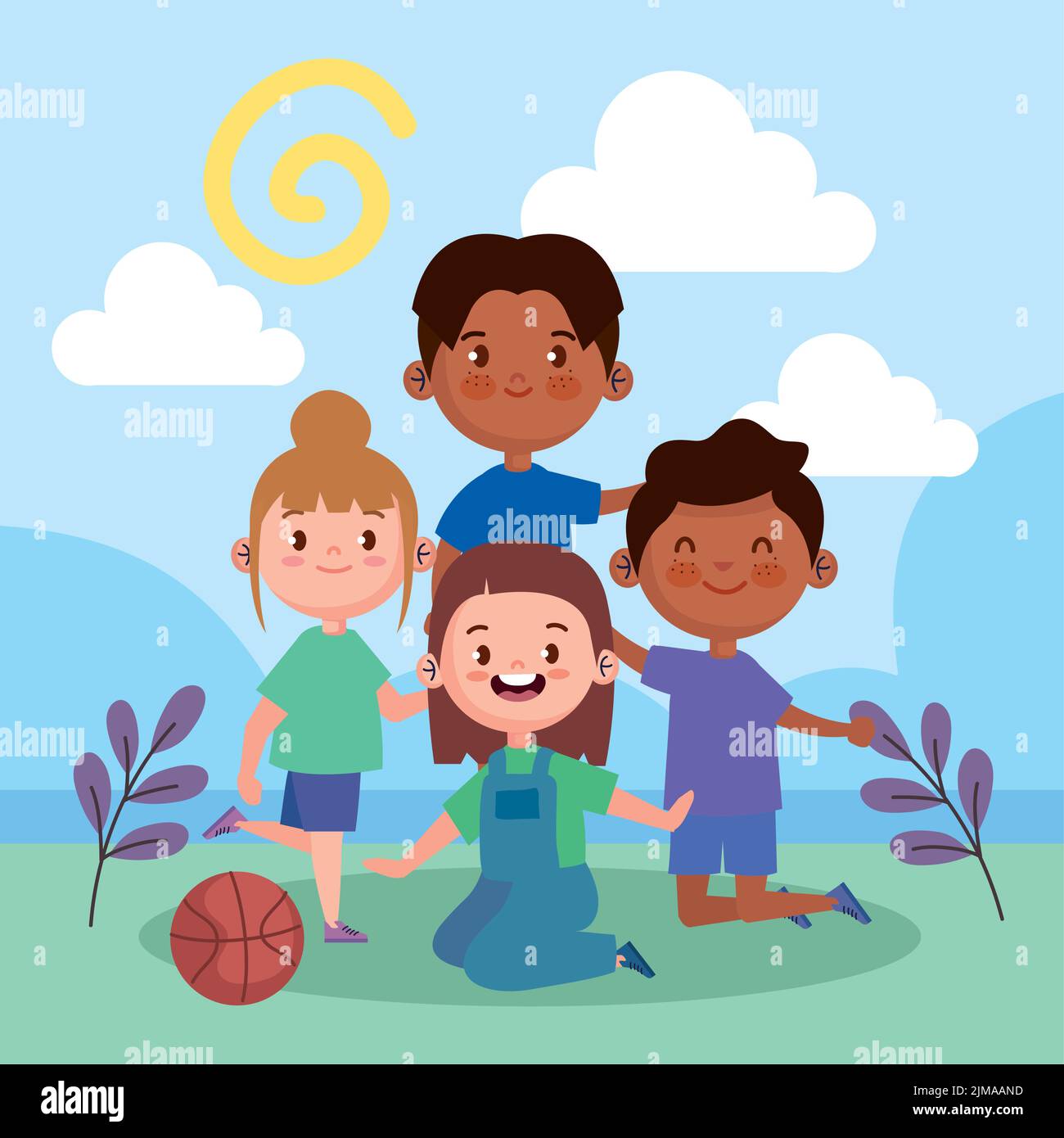 four kids playing in landscape Stock Vector Image & Art - Alamy