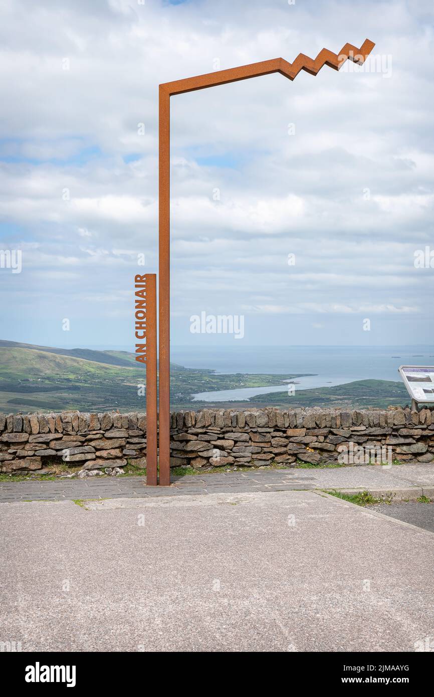 Wild Atlantic Way sign at Conor Pass - An Chonair on the Dingle Peninsular, County Kerry, Ireland Stock Photo