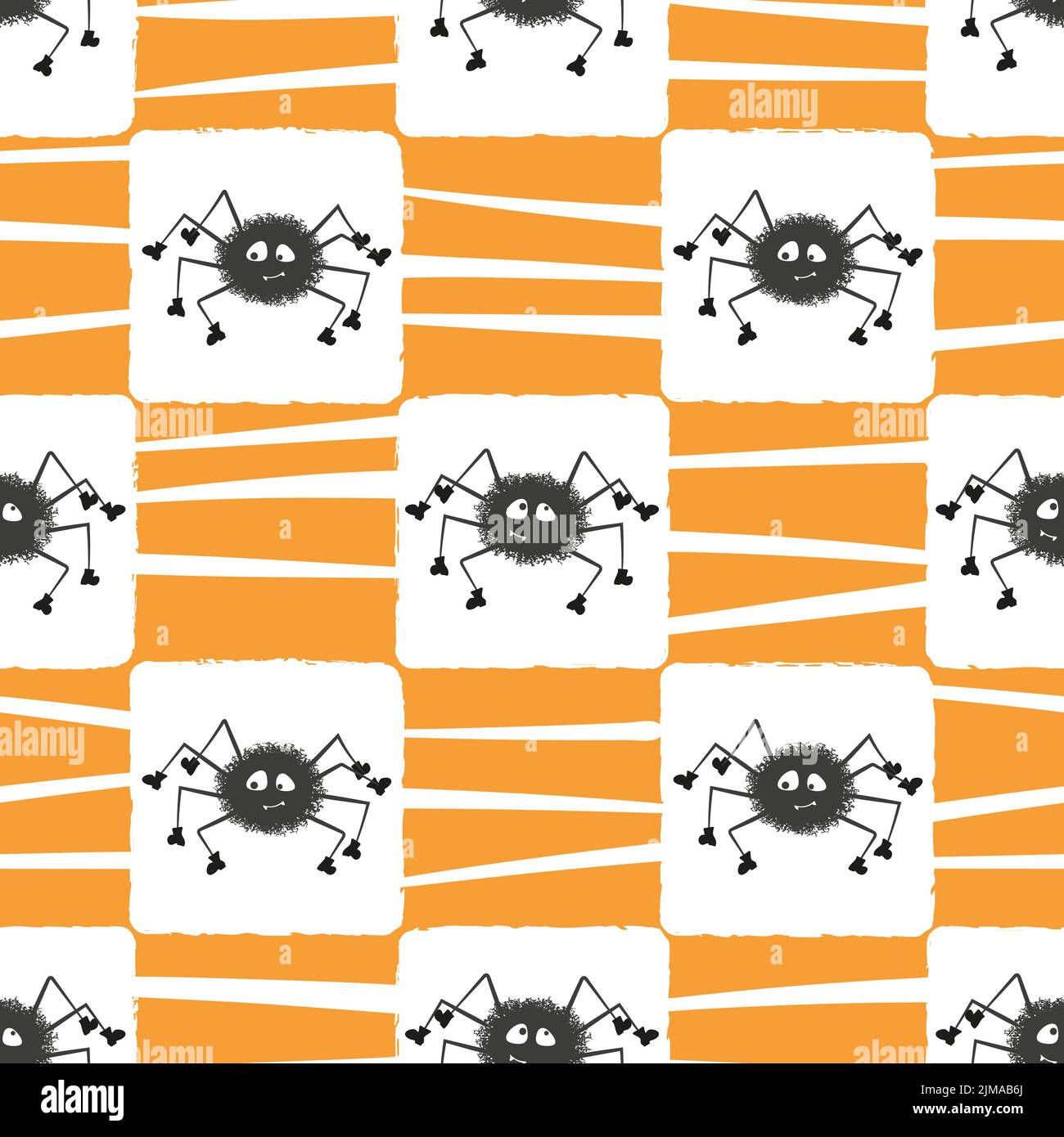 Cute spiders and webs pattern. Halloween seamless theme, vector illustration. Stock Vector