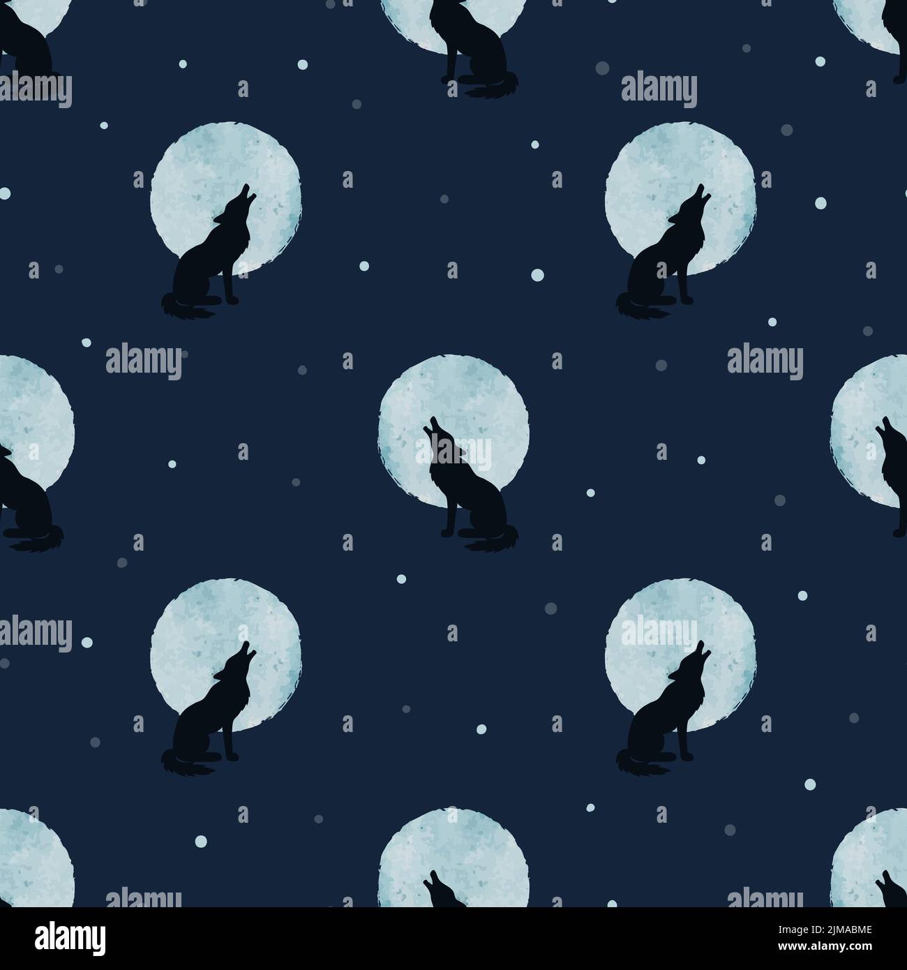 Seamless wolf and moon pattern. Halloween night vector illustration. Stock Vector