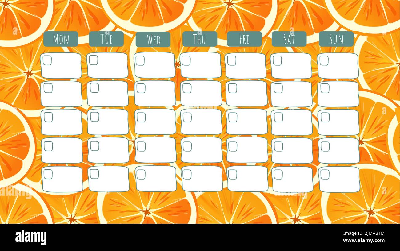 Vector orange slices hand drawn monthly planner Stock Vector