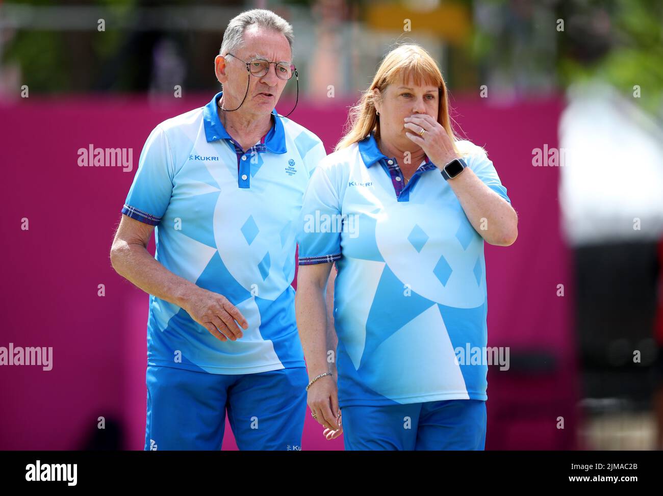 Scotland’s Melanie Inness (right) and George Miller in action during the Para Mixed Pairs B2/B3 at Victoria Park on day eight of the 2022 Commonwealth Games in Birmingham. Picture date: Friday August 5, 2022. Stock Photo