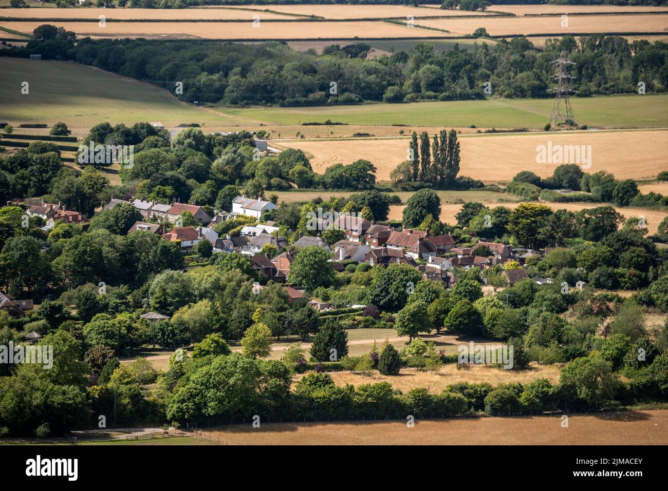 Brighton, August 5th 2022: The village of Fulking, seen from Devil's Dyke, in the South Downs National Park, near Brighton, East Sussex Credit: Andrew Hasson/Alamy Live News Stock Photo
