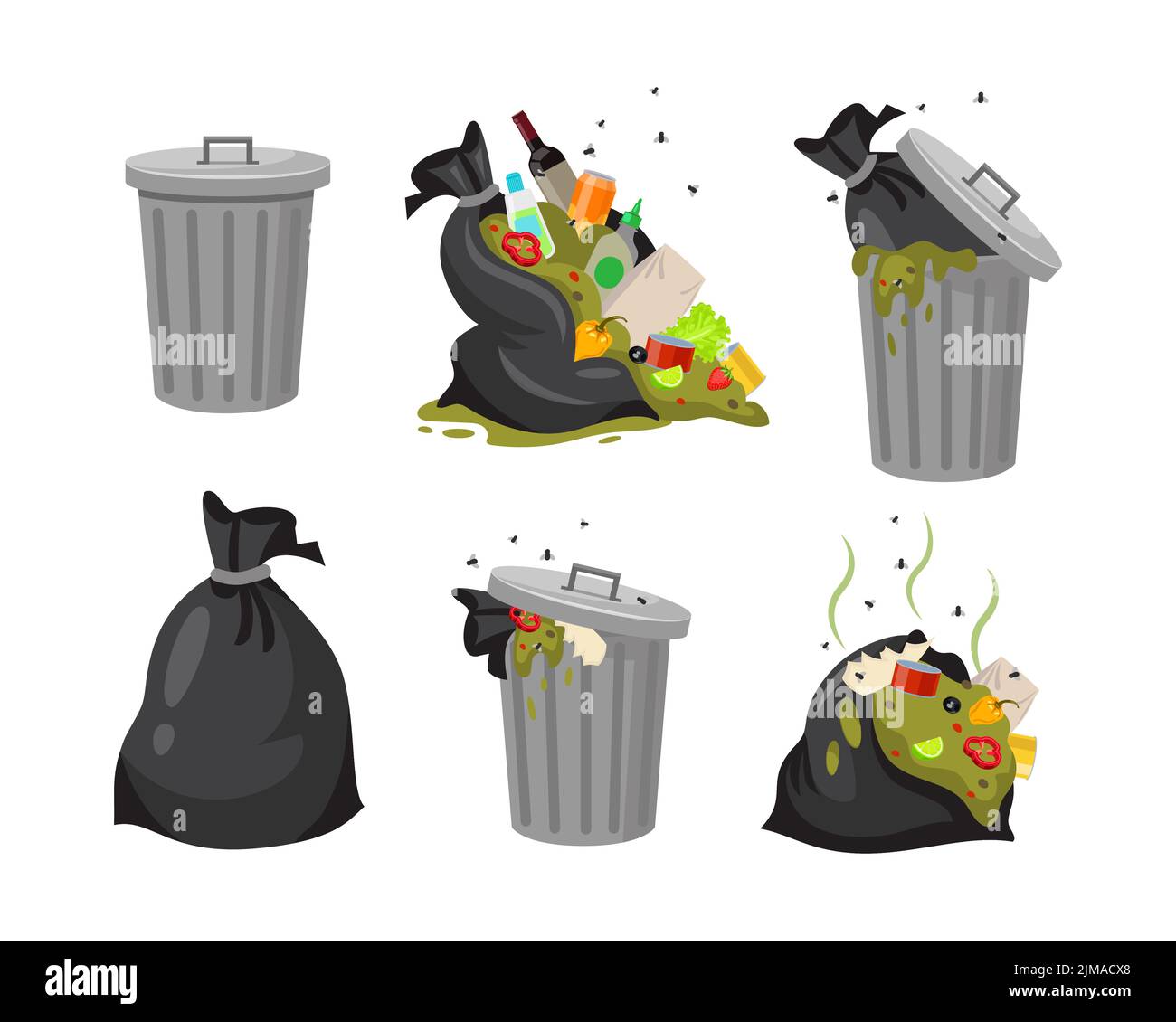 https://c8.alamy.com/comp/2JMACX8/trash-bags-and-dustbin-vector-illustrations-set-collection-of-black-sacks-with-food-waste-open-dirty-garbage-cans-or-dumpsters-with-rubbish-or-junk-2JMACX8.jpg