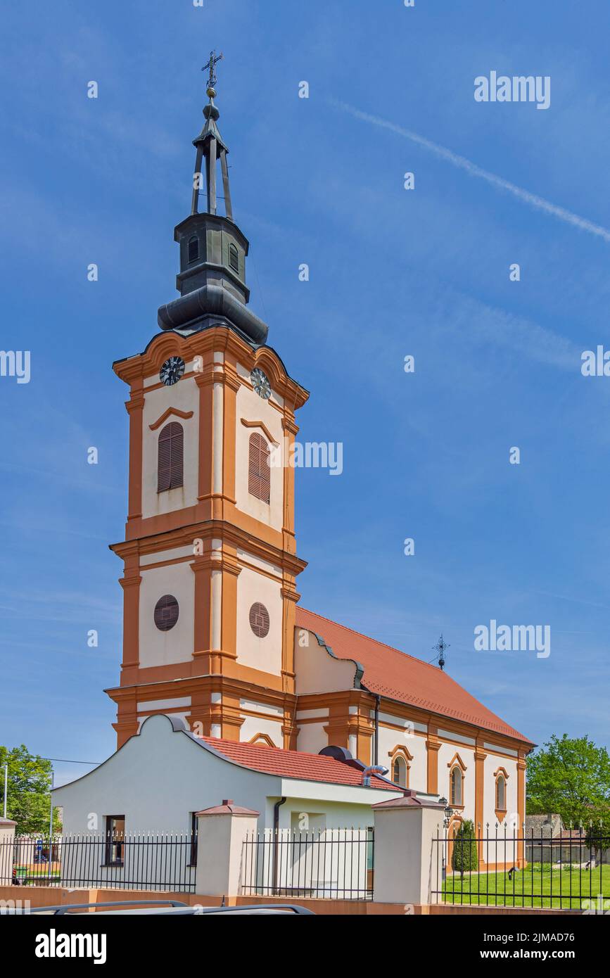 Golubinci, Serbia - May 08, 2022: Presentation Most Holy Mother of God Orthodox Church Building at Simanovacka Street. Stock Photo