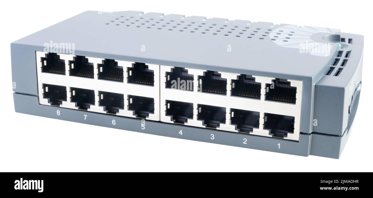 16 port network switch view view isolated on the white background Stock ...