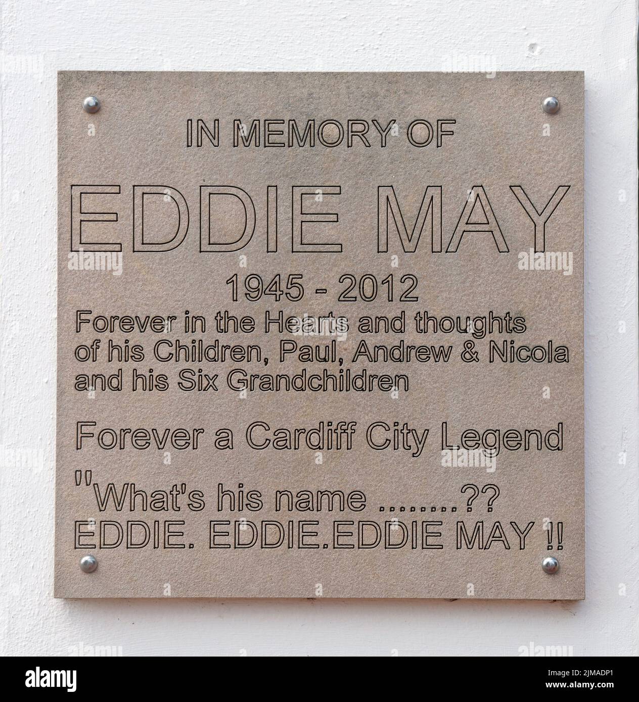 Memorial to Eddie May at Cardiff FC entrance, Sloper |R|oad Stock Photo