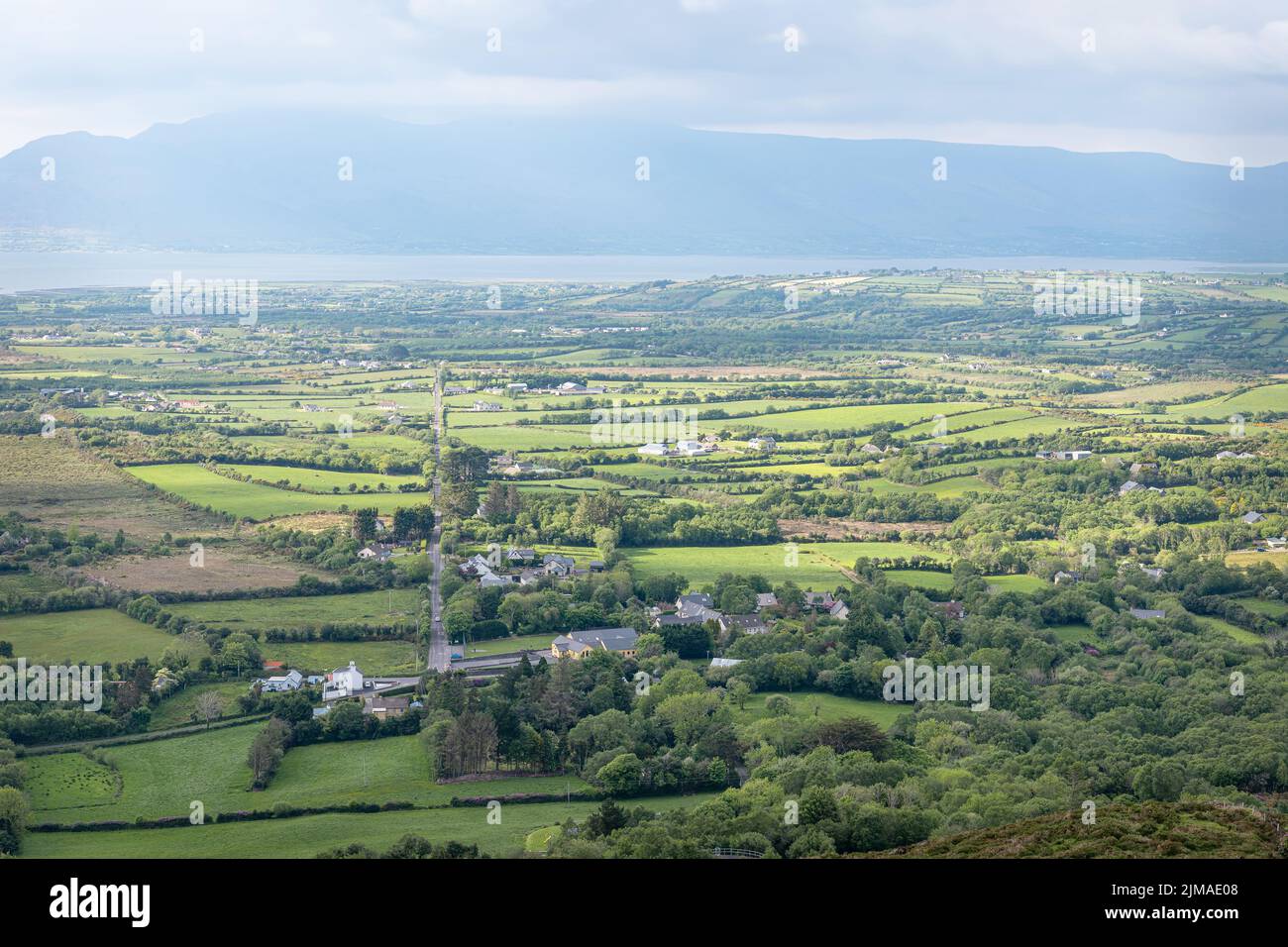 Looking North from the highest point of Lake Caragh Forest Park on the Iveragh Peninsula in County Kerry, Ireland Stock Photo