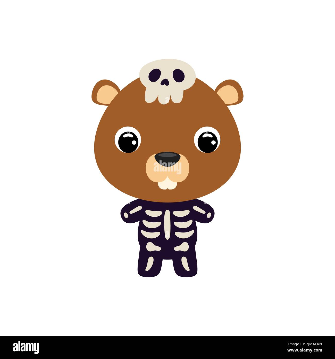 Cute little Halloween beaver in a skeleton costume. Cartoon animal character for kids t-shirts, nursery decoration, baby shower, greeting card, invita Stock Vector