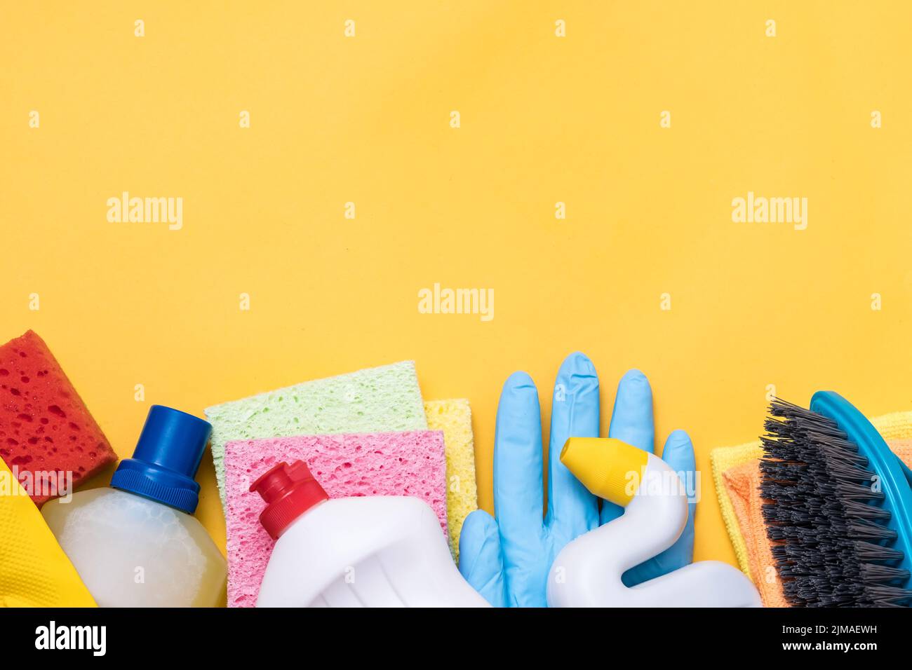 home cleaning products supplies variety Stock Photo