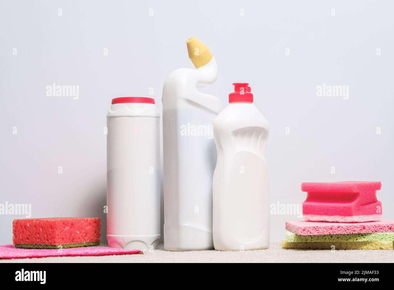 cleaning supplies background assorted products Stock Photo Alamy