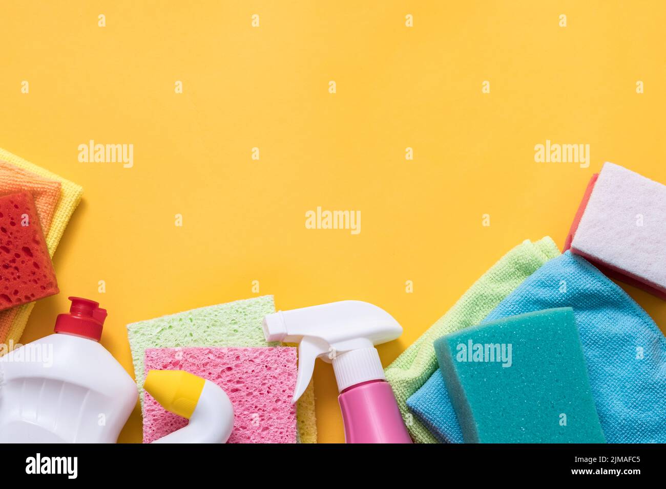 housekeeping cleaning supplies assortment Stock Photo