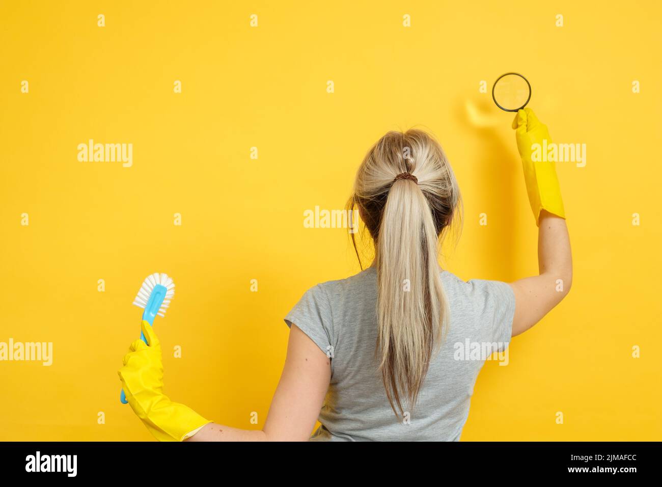 cleaning company home office cleanup magnifier Stock Photo