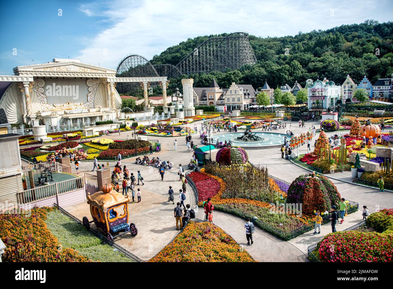 The Architecture and unidentified tourists are in Everland Resort, Yongin City, South Korea Stock Photo