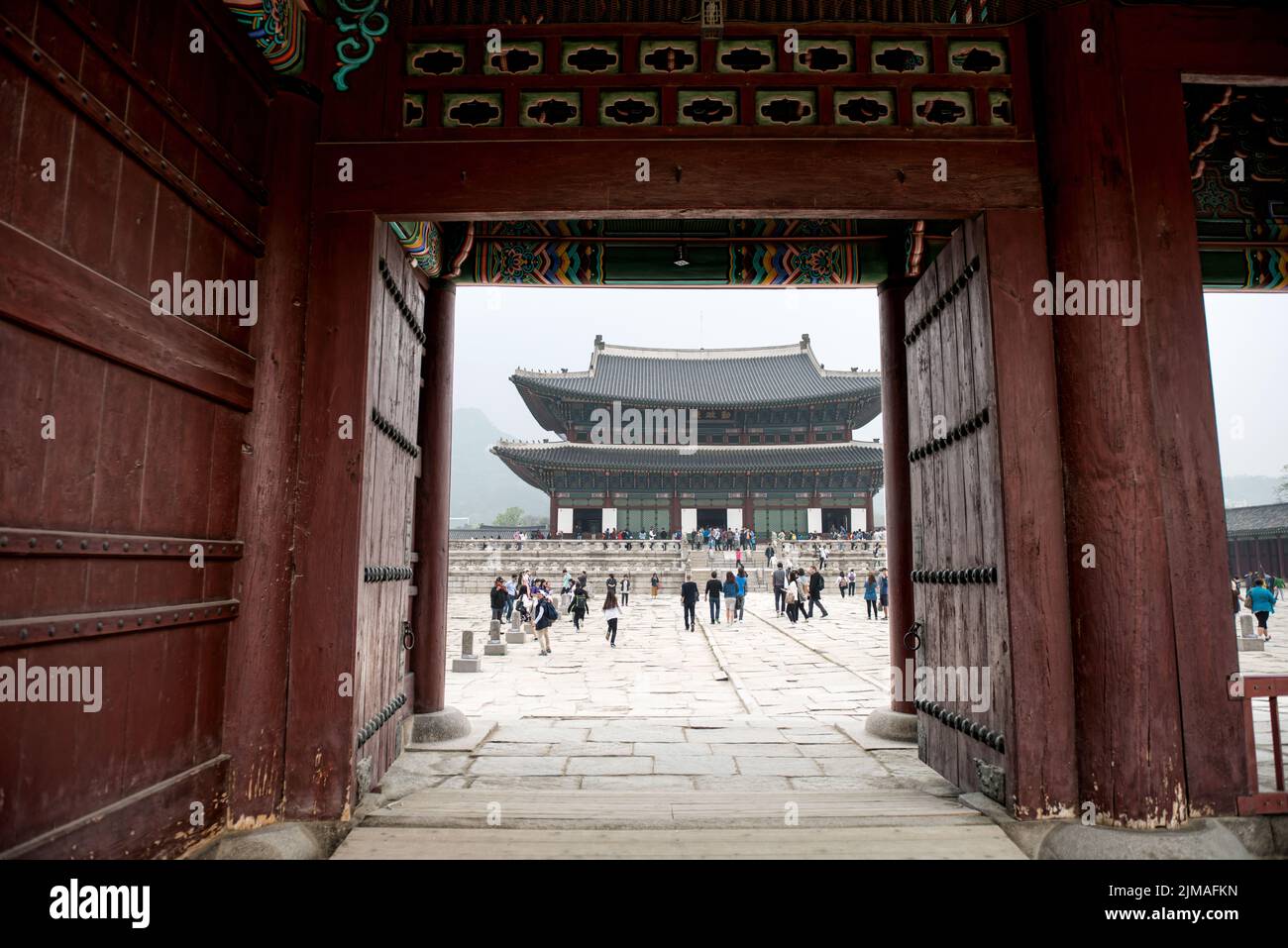 The palace doors in the palace in Seoul, South Korea. , One of the three doors in the palace Heung Stock Photo