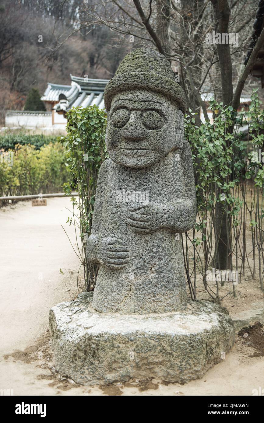 The statue of Harubang is a common symbol of fertility on Jeju Island in Korea. Stock Photo