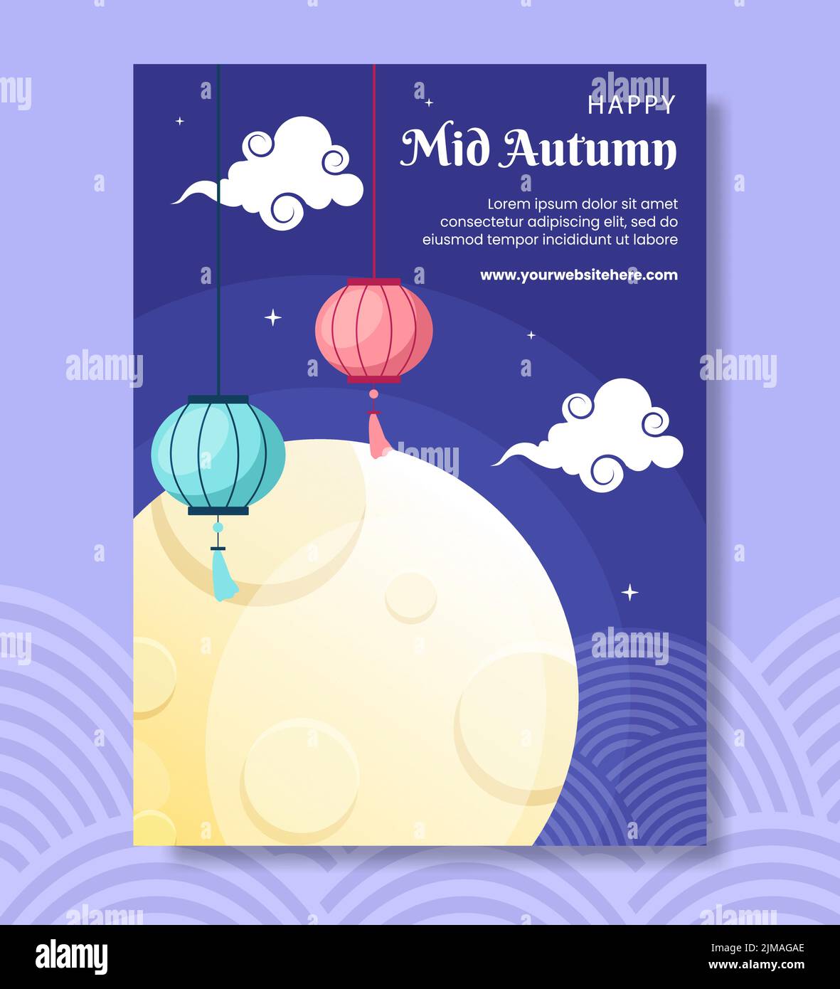 Mid Autumn Poster Template Flat Cartoon Background Vector Illustration Stock Vector