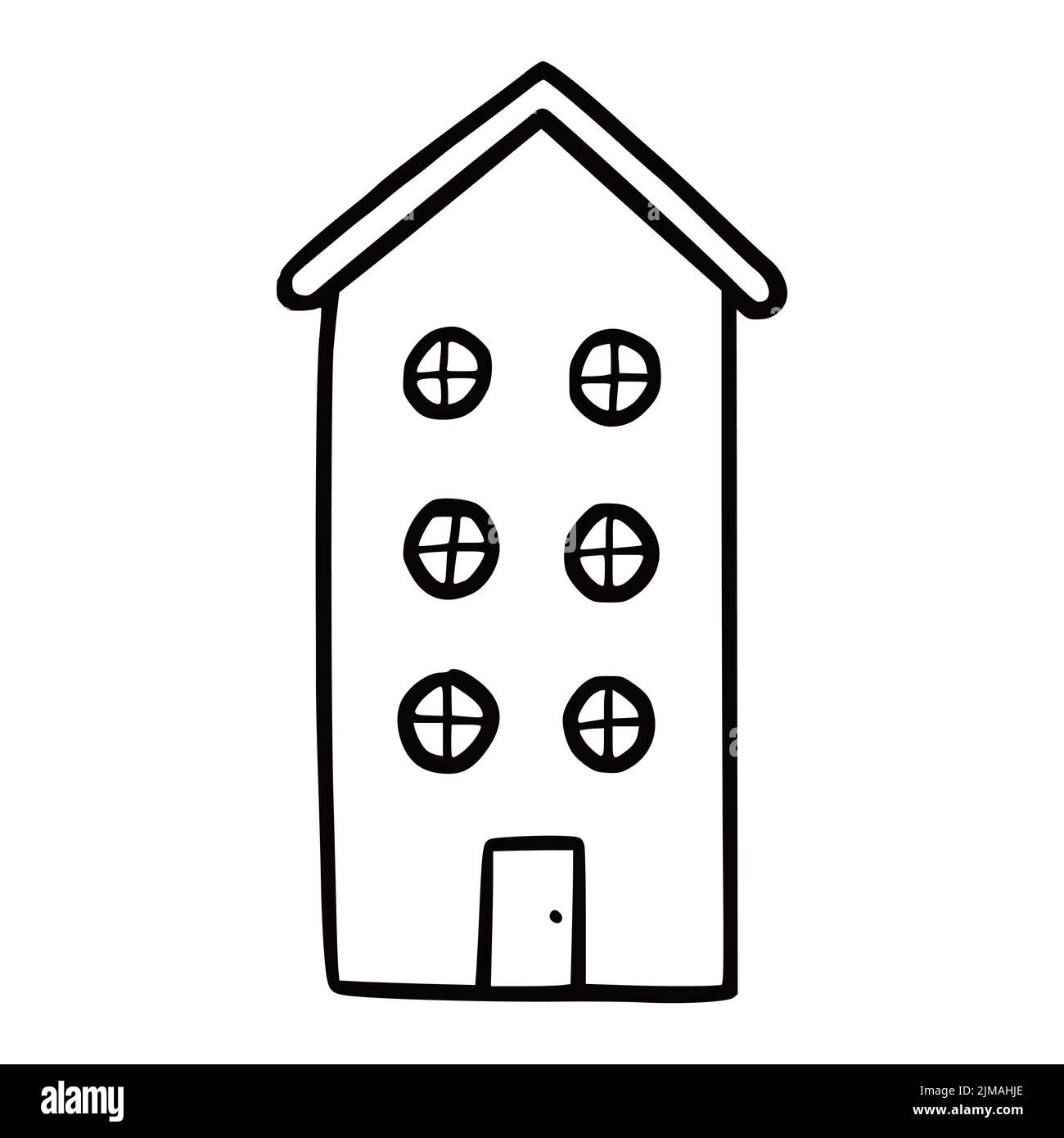 Doodle building. Hand drawn sketch style home. House building with ...