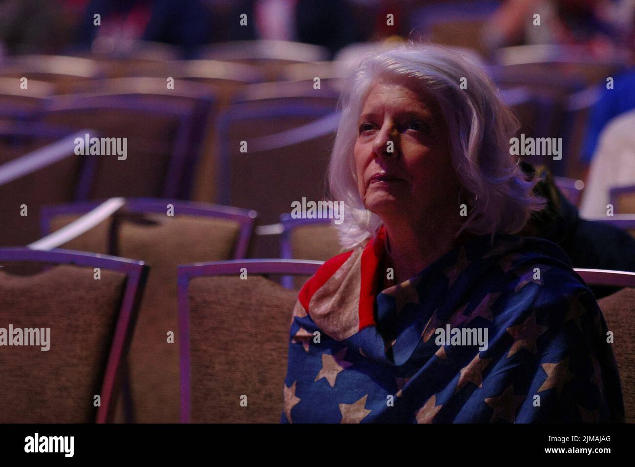 An attendee listens to the speakers at the Conservative Political Action Conference (CPAC) in Dallas, Texas, U.S., August 5, 2022.  REUTERS/Brian Snyder Stock Photo