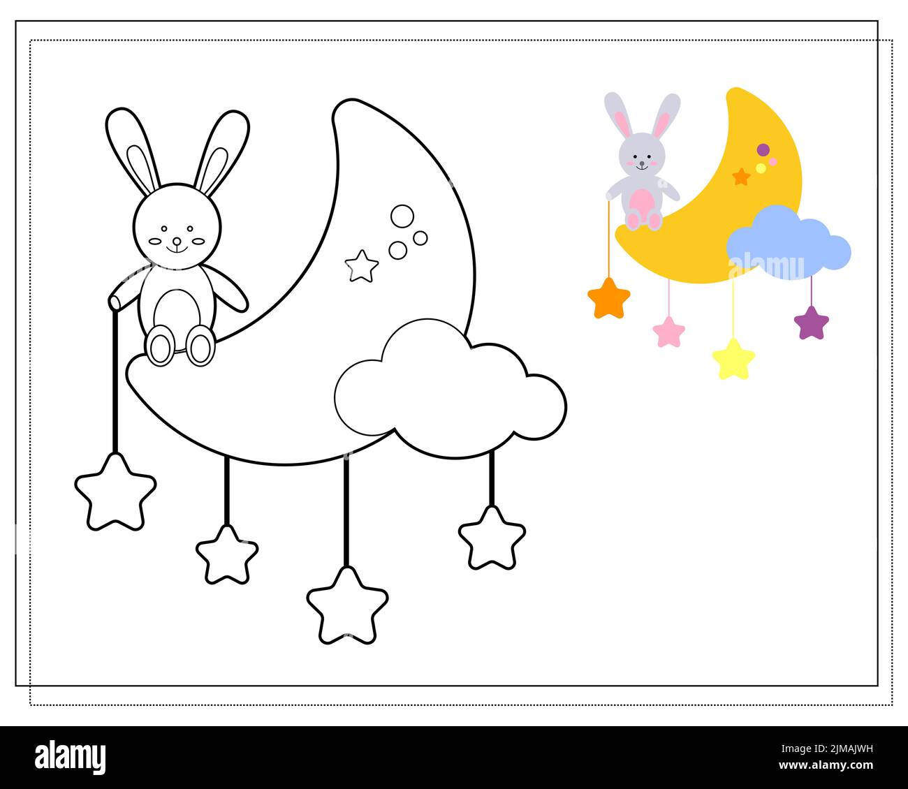 Coloring book for children. Draw a cute cartoon cute bunny sitting on ...