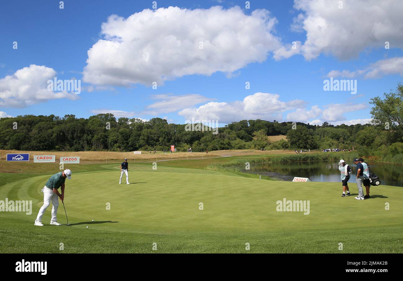 Wales' Jamie Donaldson putts on the third green during day two of the Cazoo Wales Open at the Celtic Manor Resort in Newport, Wales. Picture date: Friday August 5, 2022. Stock Photo