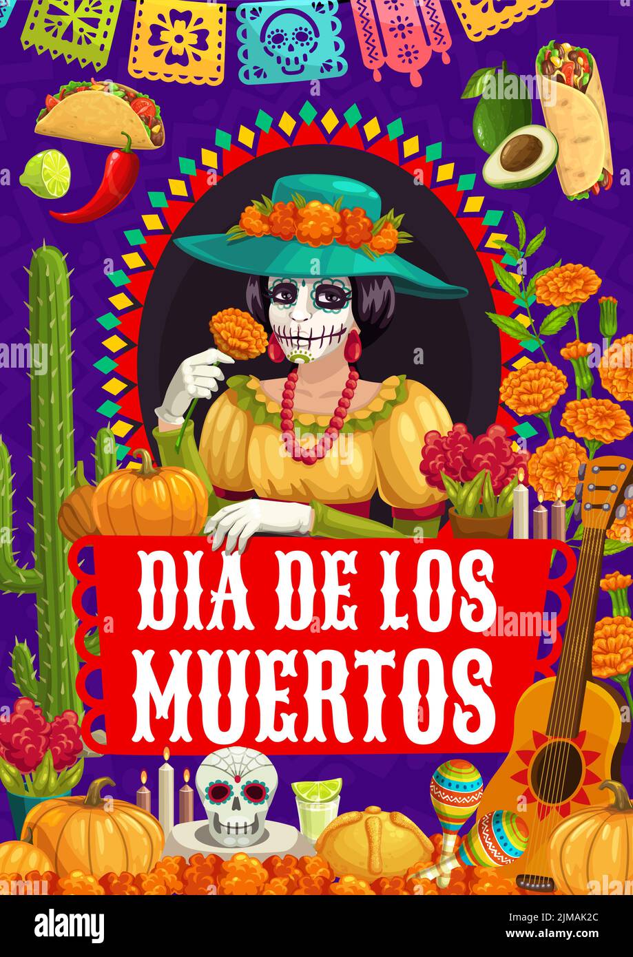 Dia de los Muertos mexican holiday poster. Vector dead day design with ...
