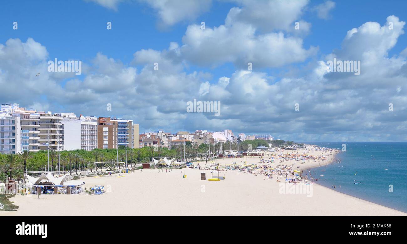 Beach and Village of Calella at Costa del Maresme,Catalonia,mediterranean Sea,Spain Stock Photo