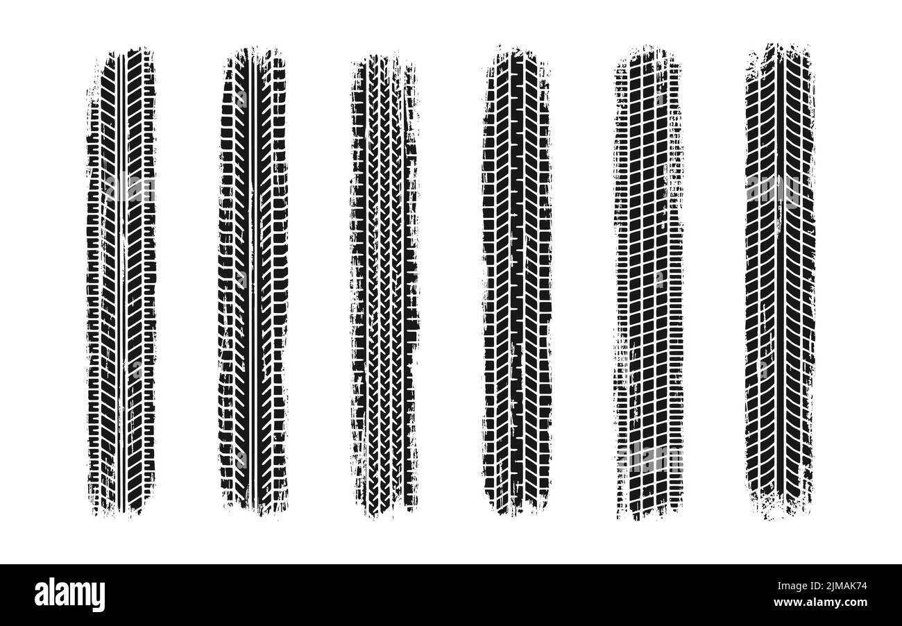 Auto tire tread grunge set. Car and motorcycle tire pattern, wheel tyre