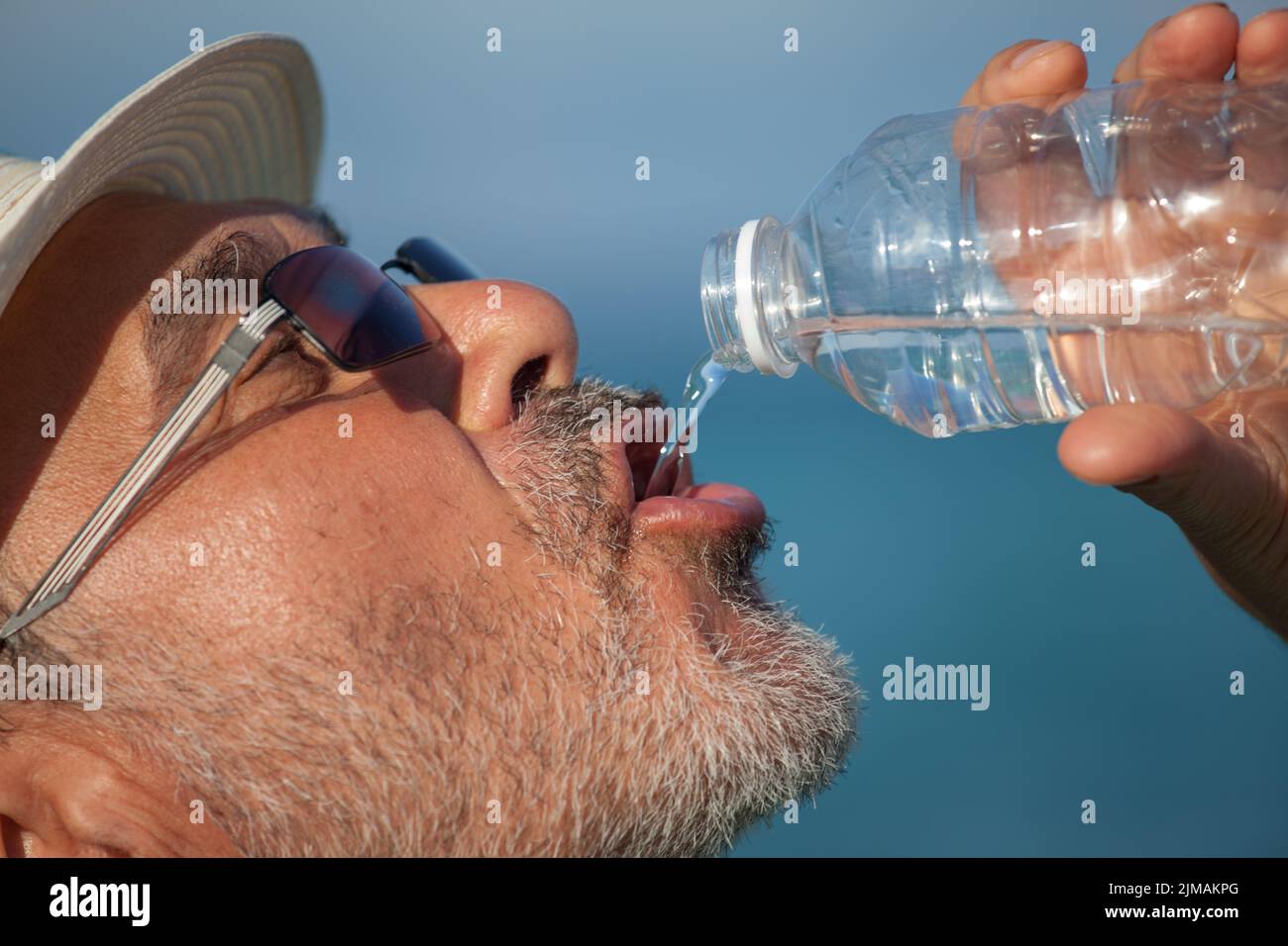 Water Drinking Elderly Man Stock Photo Alamy