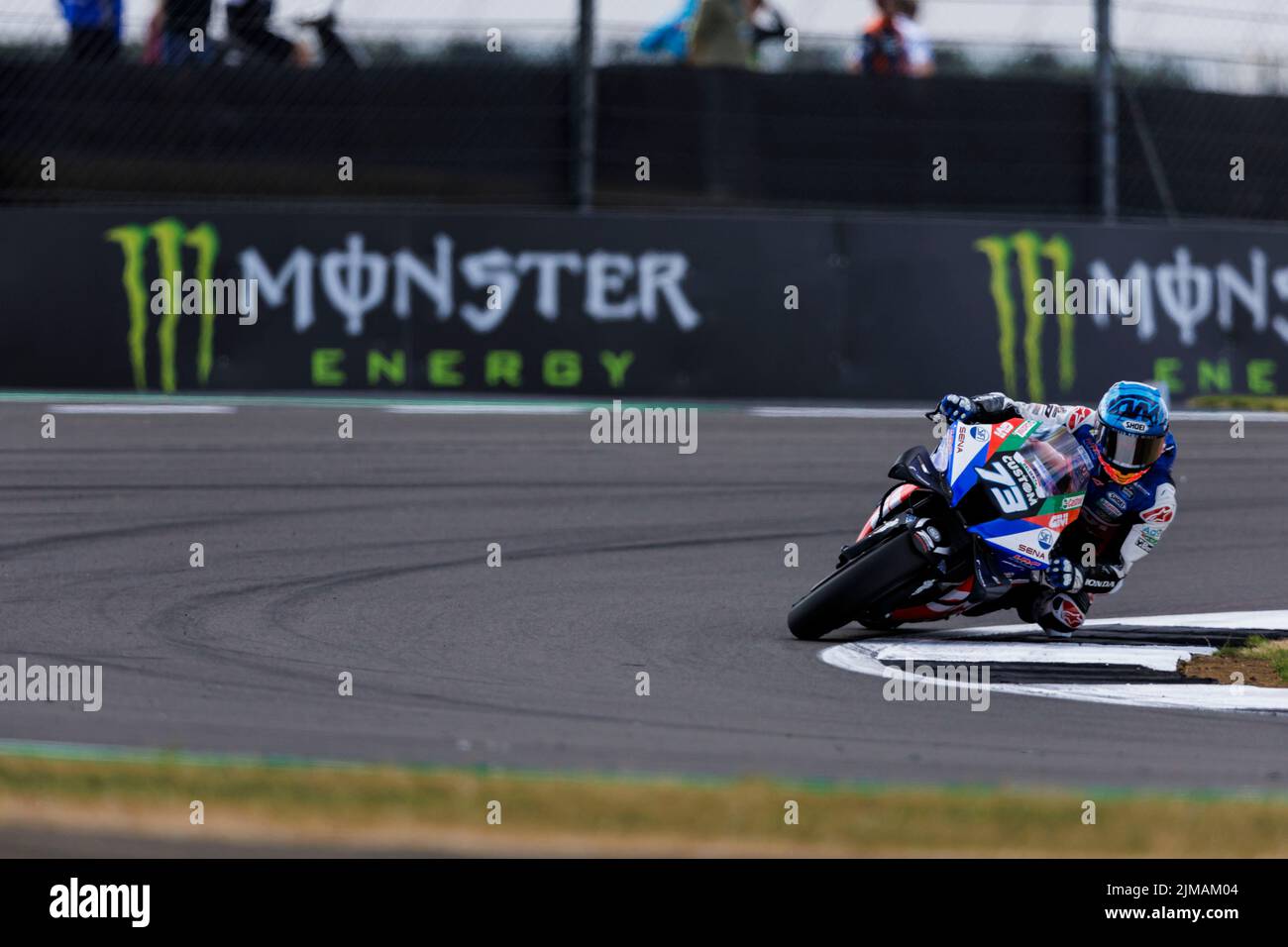 Silverstone, UK. 5th August 2022; Silverstone Circuit, Silverstone, Northamptonshire, England: British MotoGP Grand Prix, Free Practice: Number 73 LCR Honda Castrol bike ridden by Alex Marquez during free practice 2 at the British MotoGP Credit: Action Plus Sports Images/Alamy Live News Stock Photo