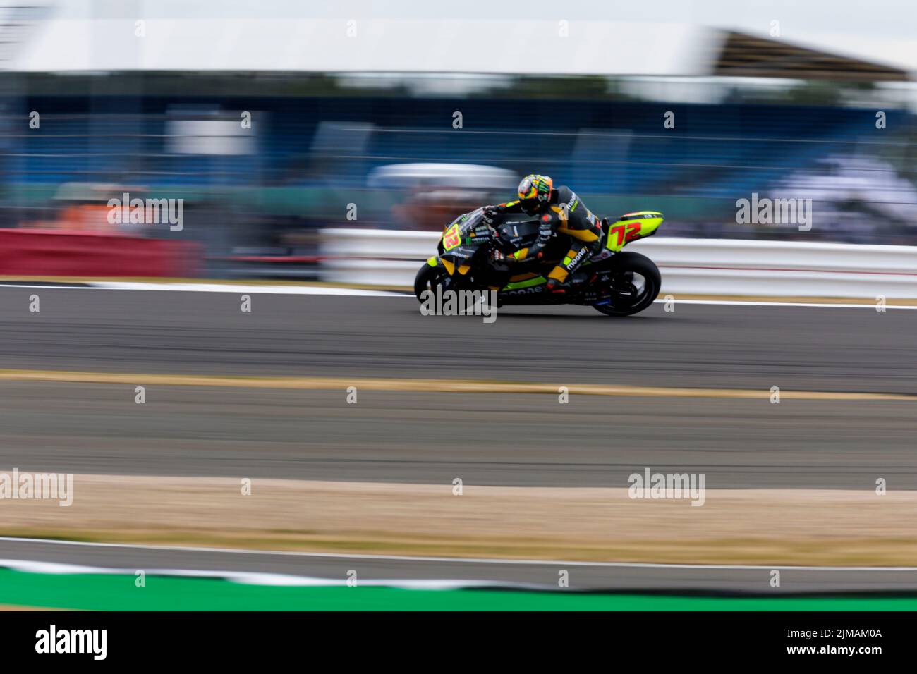 Silverstone, UK. 5th August 2022; Silverstone Circuit, Silverstone, Northamptonshire, England: British MotoGP Grand Prix, Free Practice: Number 72 Mooney VR46 Racing bike ridden by Marco Bezzecchi during free practice 2 at the British MotoGP Credit: Action Plus Sports Images/Alamy Live News Stock Photo