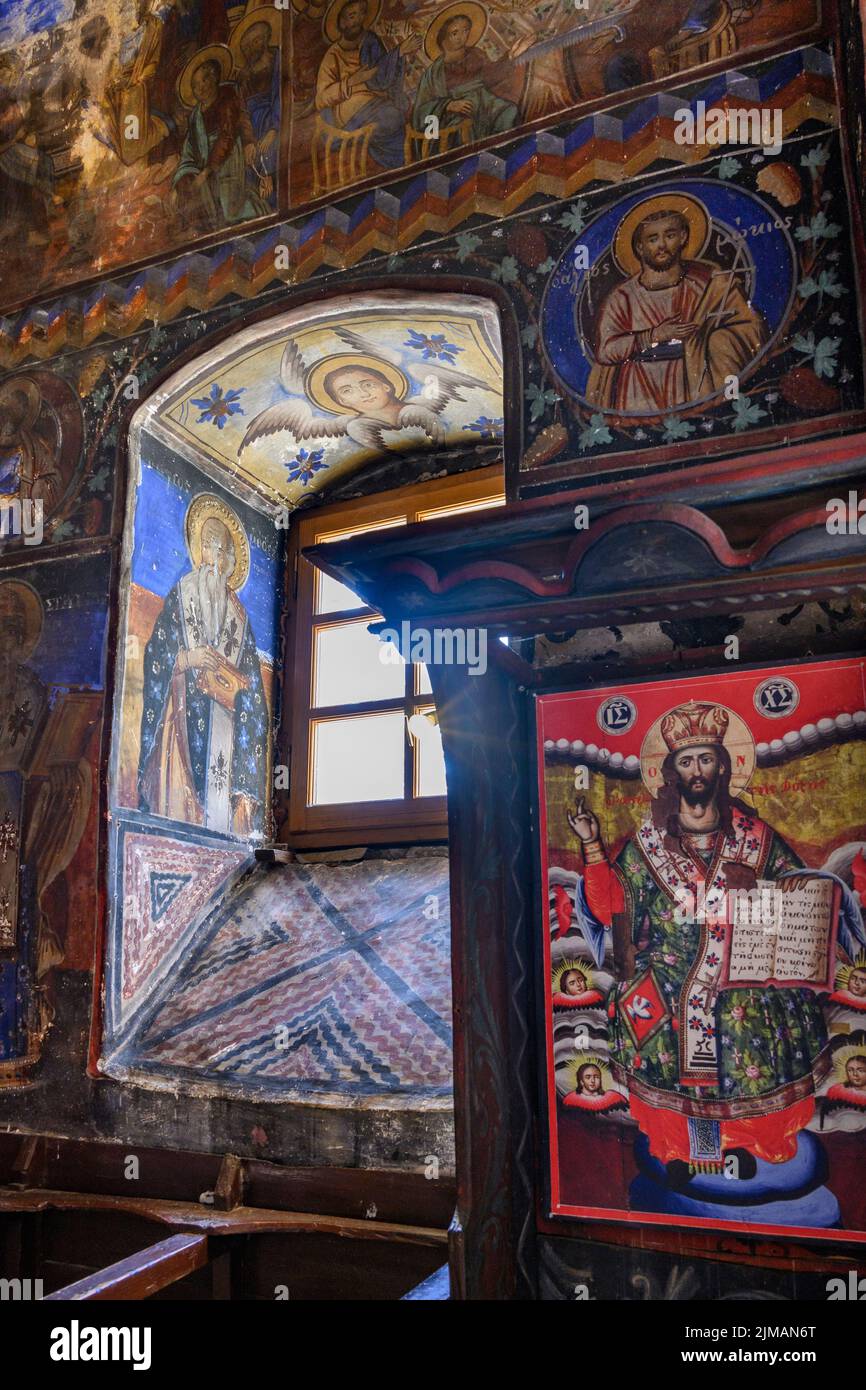 Wall paintings in the Church and monastery of Rodia, Panagia Rodias,  in the Amvrakikos Wetlands National park,  Ambracian Gulf, Arta Municipality, Ep Stock Photo