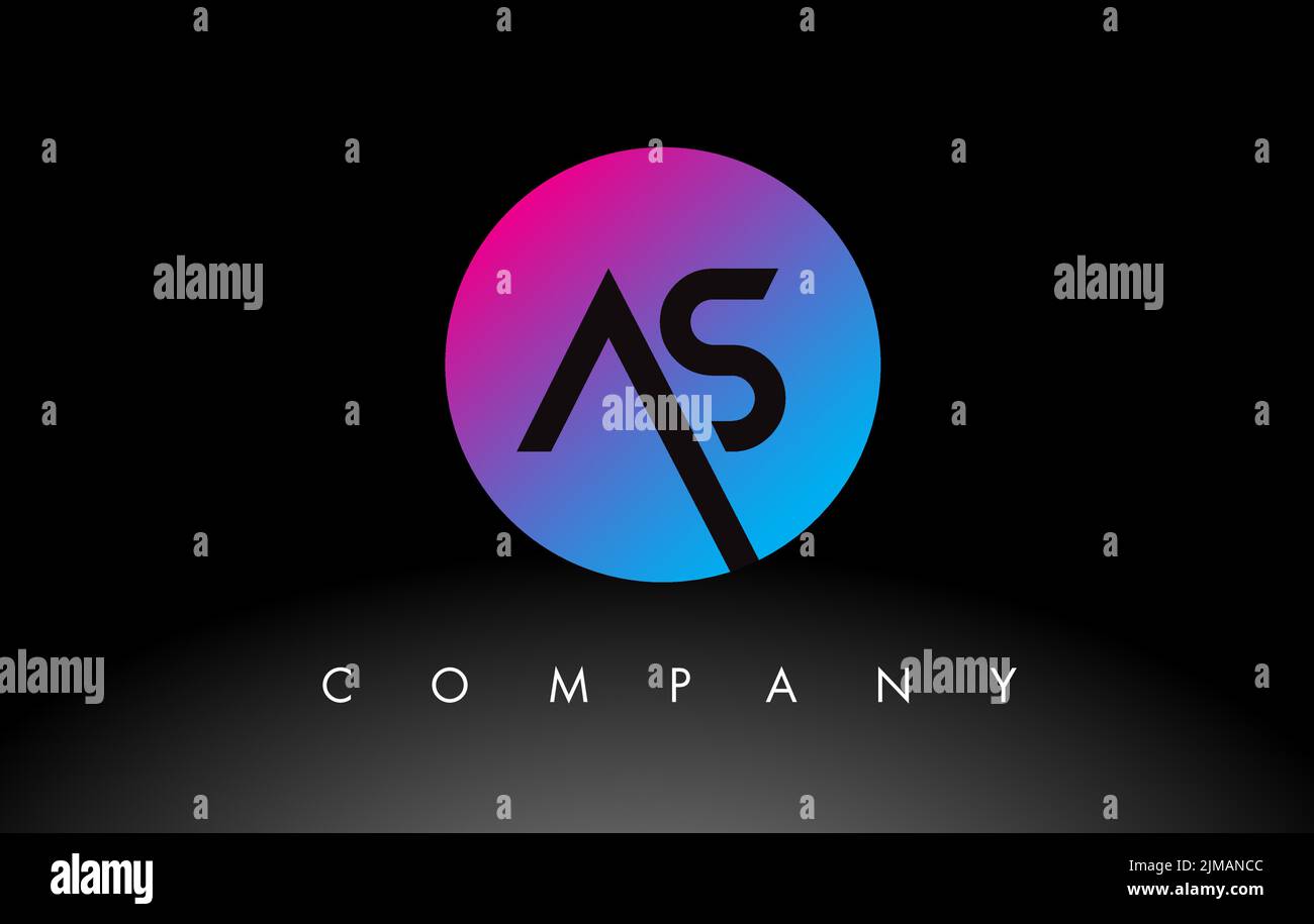 AS Letter Logo Design Icon with Purple Neon Blue Colors and Circular ...