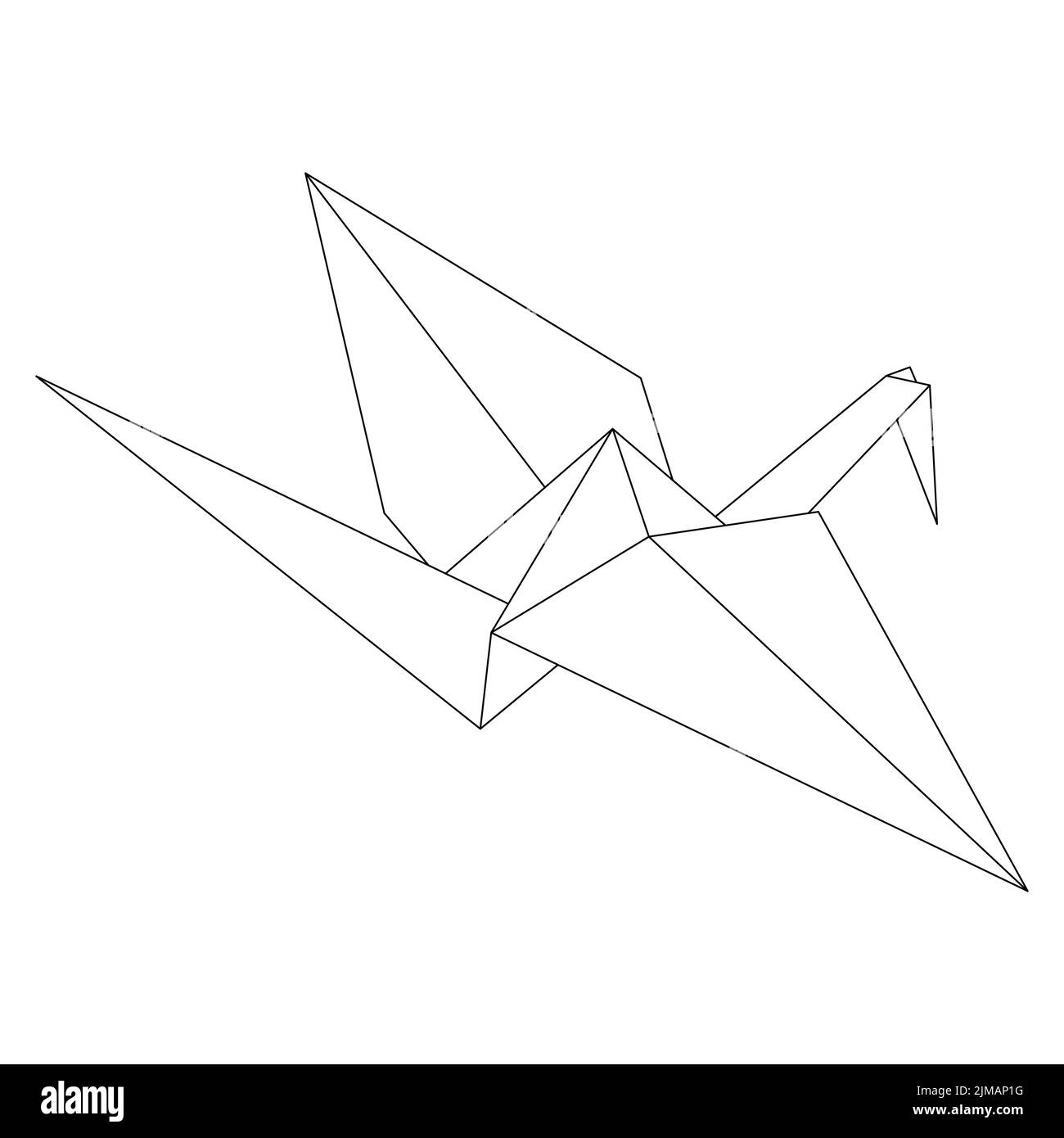 Origami crane vector outline illustration icon isolated on white
