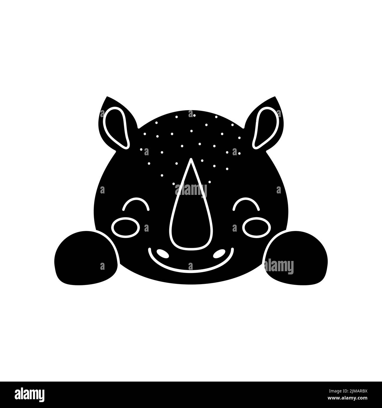Cute Scandinavian rhino head. Animal face for kids t-shirts, wear, nursery decoration, greeting cards, invitations, poster, house interior. Vector sto Stock Vector